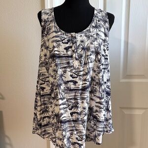Torrid Sleeveless Palm-Print Tank Top - Navy on White
